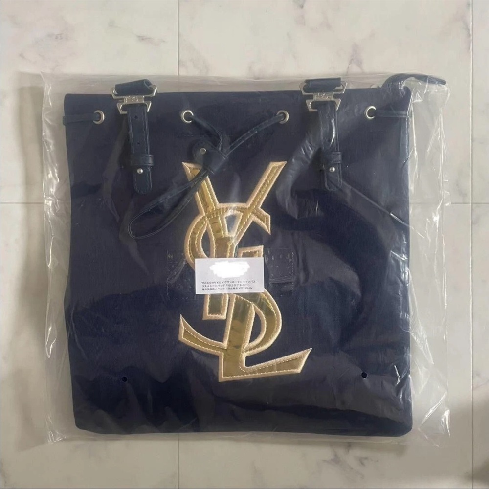 NIP YSL Beauty Collection Navy Tote Bag with Gold Logo - Picture 2 of 2